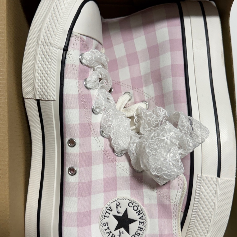 Converse Pink Checkered Sneakers with Lace Accents